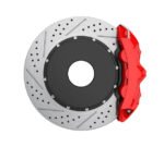 Car Brake Disc and Red Caliper isolated on white background. 3D render